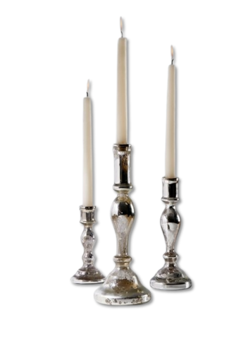 Antique Silver Glass Candlestick (Set of 3)