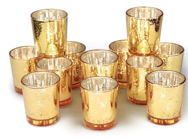 Gold Mercury Glass Tealight Candle Holder Set of 12