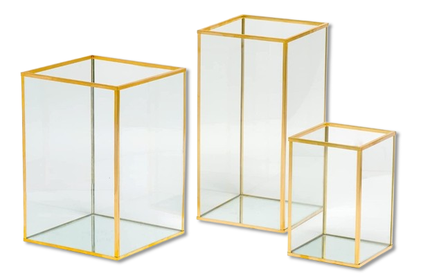 Gold Metal & Glass Lantern Set