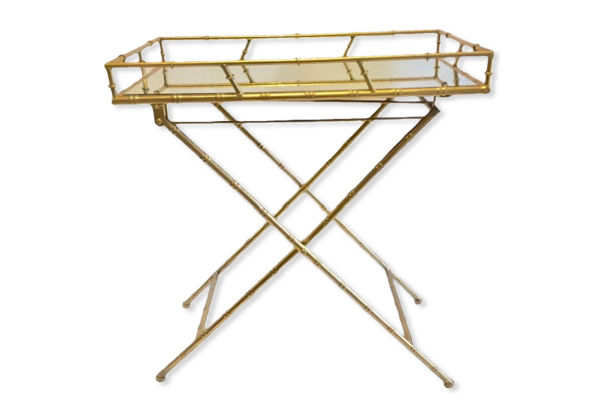 Metal Bamboo and Glass Gold Side Table