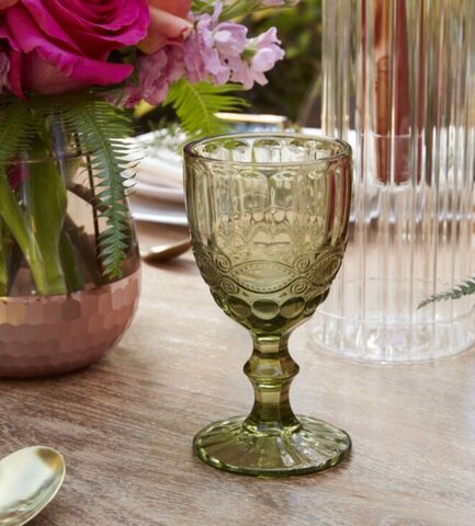 Sage Green Glass Cut Goblets