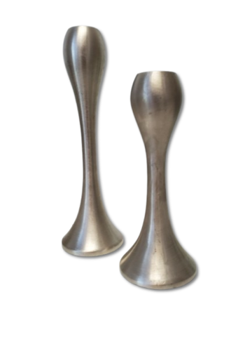 Silver Modern 2 piece Candle Stick Set