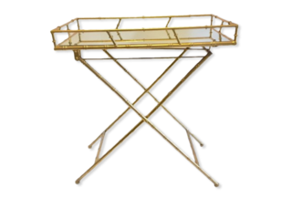 Metal Bamboo and Glass Gold Side Table