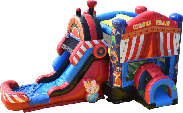 Circus Train bounce house with Wet slide