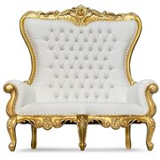 70'  Gold and White Double Throne Chair