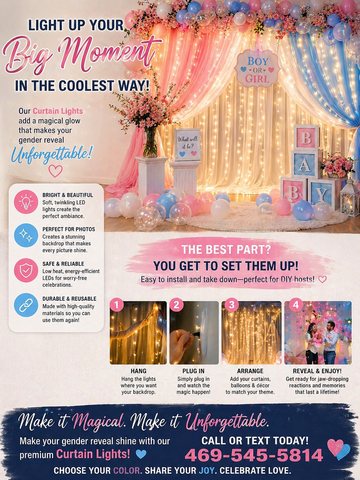 Pink Blue Sheer Tulle Backdrop Curtains with Lights 