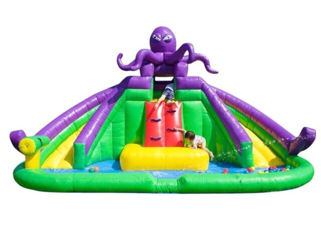 Octopus Dual Water Slide with Splash Pool and Cannon