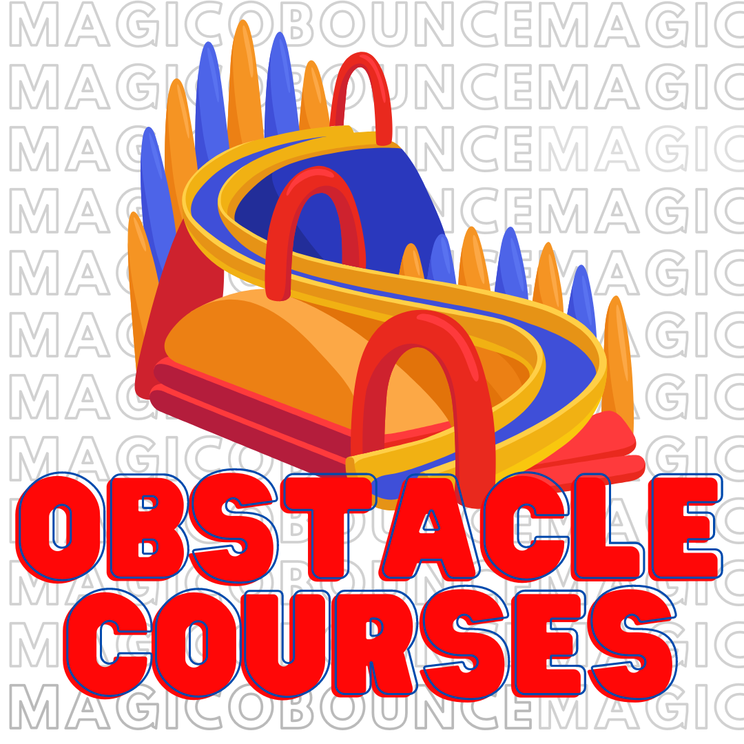 obstacle course icon blue color with yellow and red