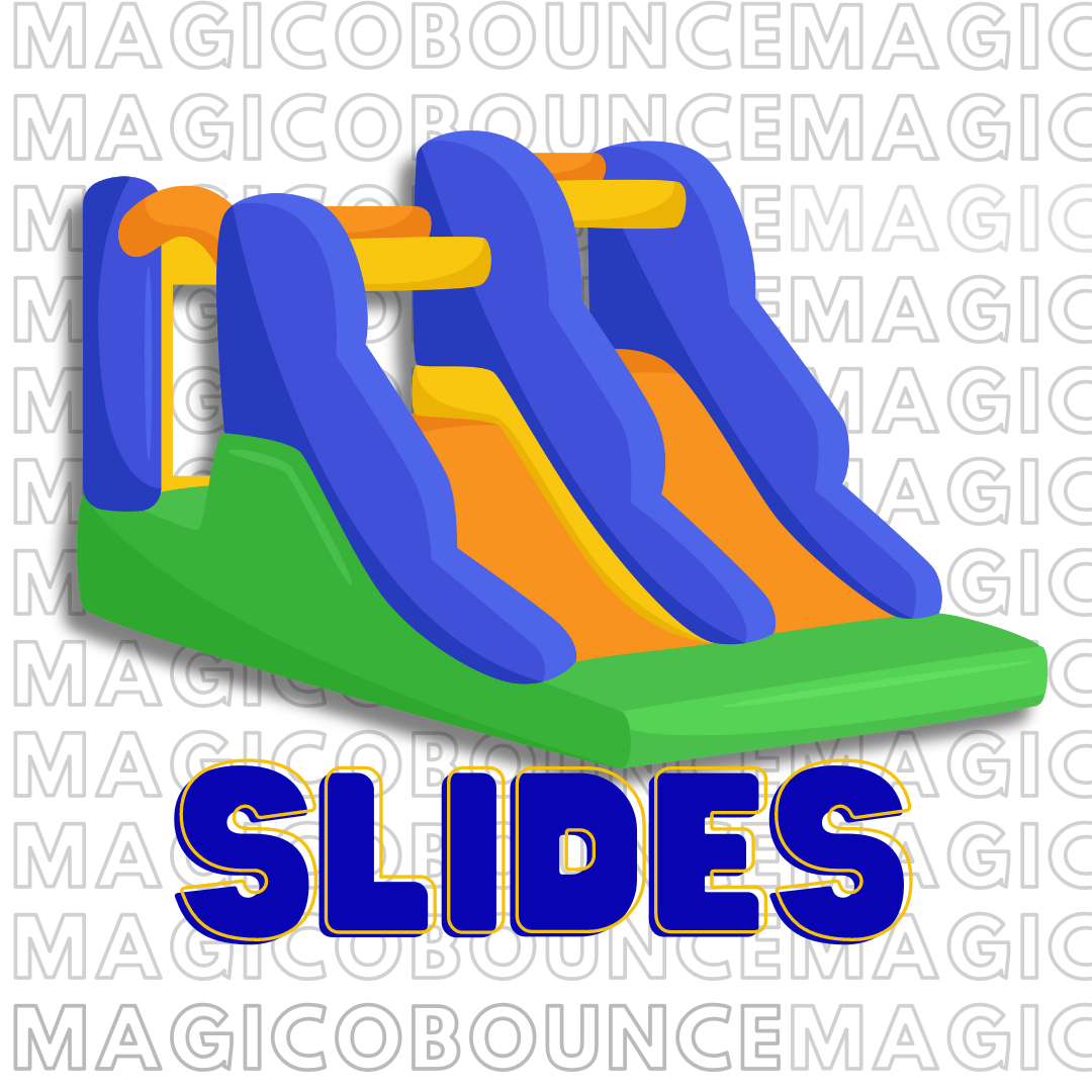 blue double slide icon with yellow and green. with the legend slides