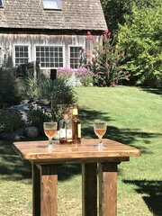 Stained Wood Square High Boy Cocktail Table