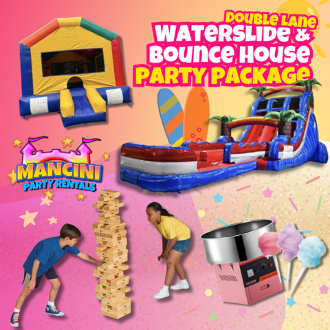 Deluxe Double Lane Waterslide & Bounce House Party Package