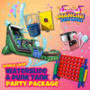 Single Lane Waterslide & Dunk Tank Party Package - Includes Tables & Chairs