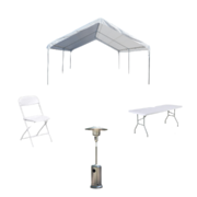 Deluxe Canopy & Heater Party Package ... [Includes: Canopy, Heater, Tables & Chairs]