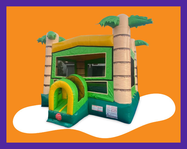 Green and yellow tropical bounce house 