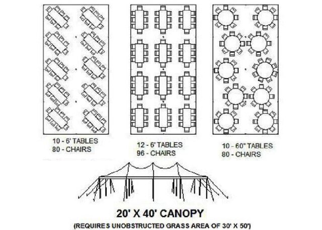 20x40 Tent, Table, and Black Chair Combo