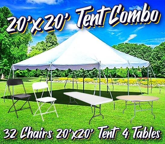 20x20 Pole Tent, Table, and Chair Combo