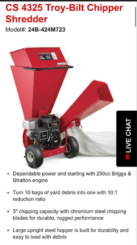 Troy built chipper/mulcher