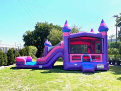 Pink and Purple Castle Inflatable Bounce House with dry Slide