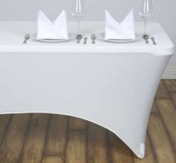 8 FT LONG  WHITE SPANDEX TABLE CLOTHES