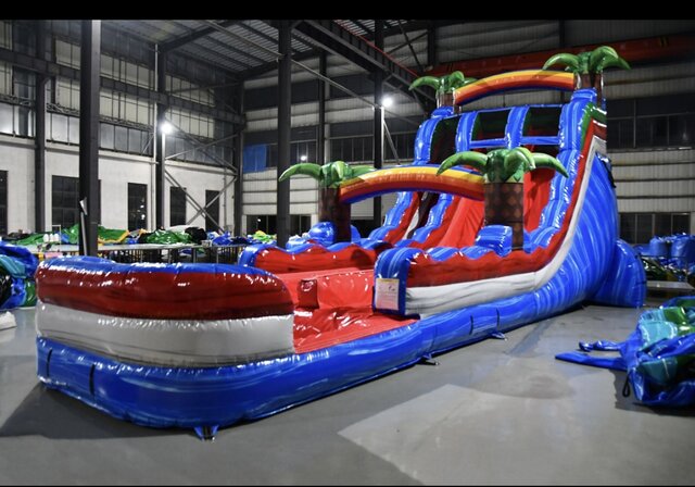 20FT Tall Dual Lane Baja  water slide with pool