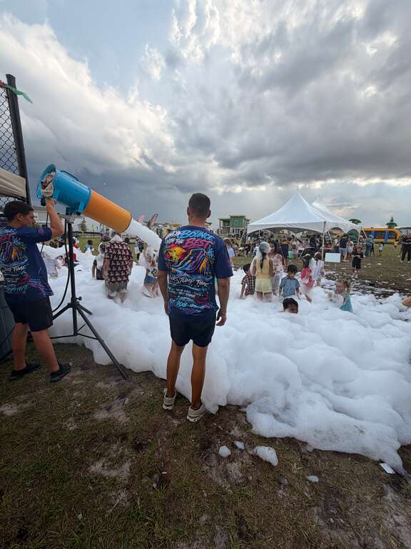 Millers Jump Time foam party crew creating a large outdoor foam experience