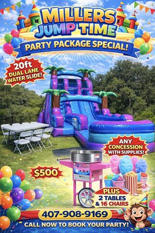 Double Lane Water Slide Party Package with concession and supplies