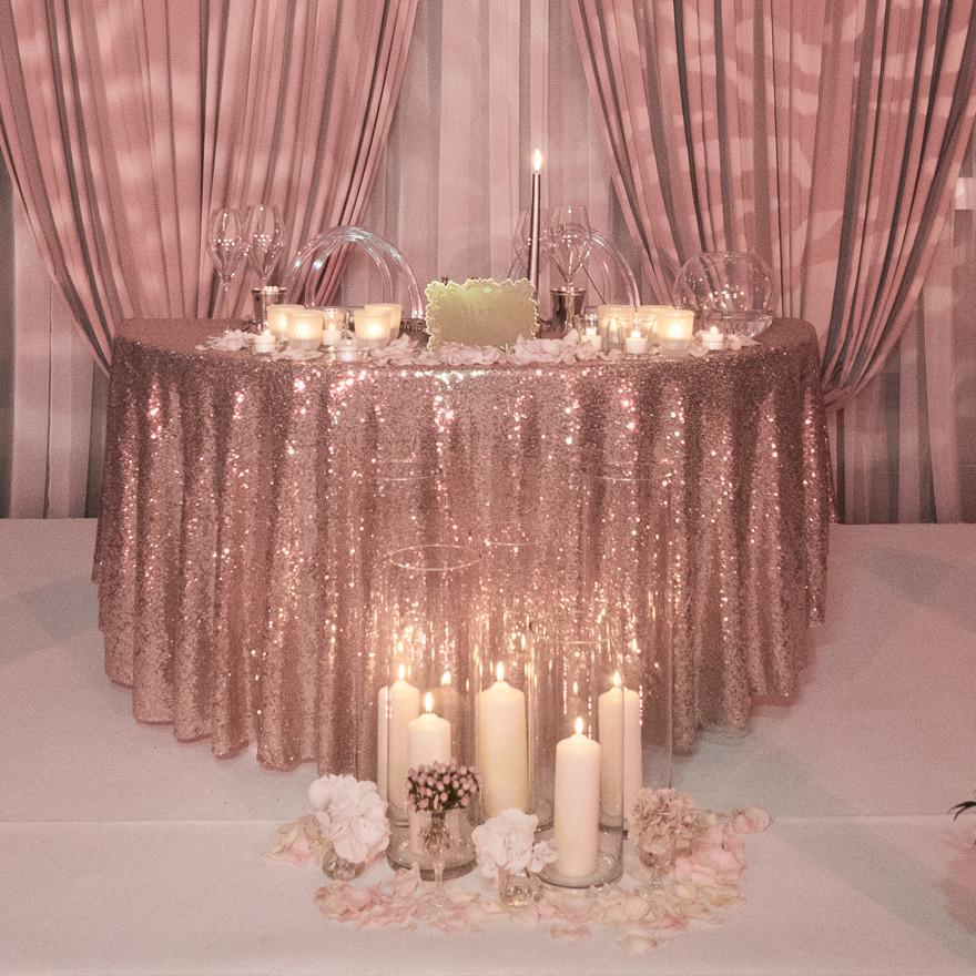 Rose gold sequin tablecloth
