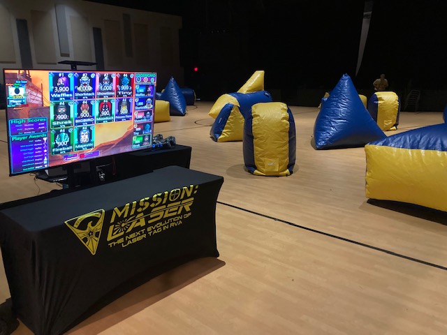 party room with TV streaming live arena video - Mission Laser Charlotte