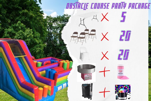 Obstacle Course with Slide Party Package with Cotton Candy Machine