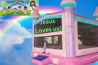 Jesus Loves Us Bounce House Castle- Pink