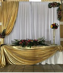 20ft backdrop with lights black sheer and gold satin