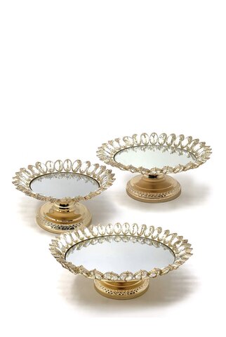 Gold Cake Stand Set w/ Mirror Plate - Lotus