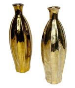 Gold Glass Ribbed Vase Set 