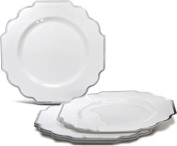 Disposable Dinner Plates - Silver Rim