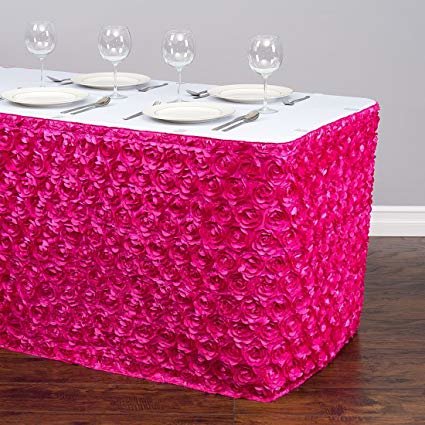 14 ft. Rosette Satin Table Skirt Fuchsia