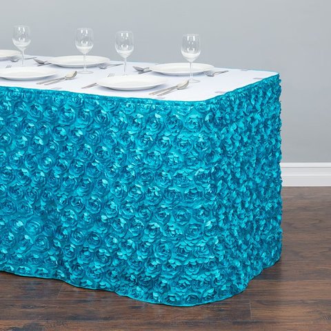 17 ft. Rosette Satin Table Skirt Turquoise