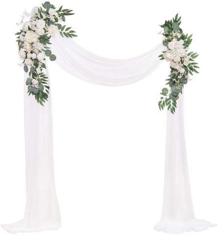 A3 Arch Floral and sheer drape - White