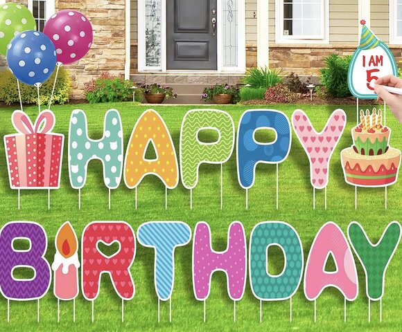 16 PCs Happy Birthday Sign W/Stakes 15”