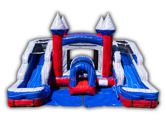 Ice Fire Bounce House Dual Lane Slide Combo W/ Pool