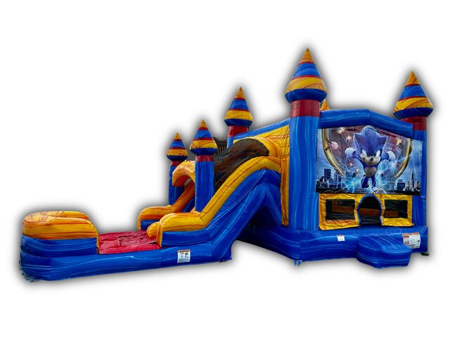 Sonic Bounce House & Dual Lane Slide Combo W/ Splash Landing