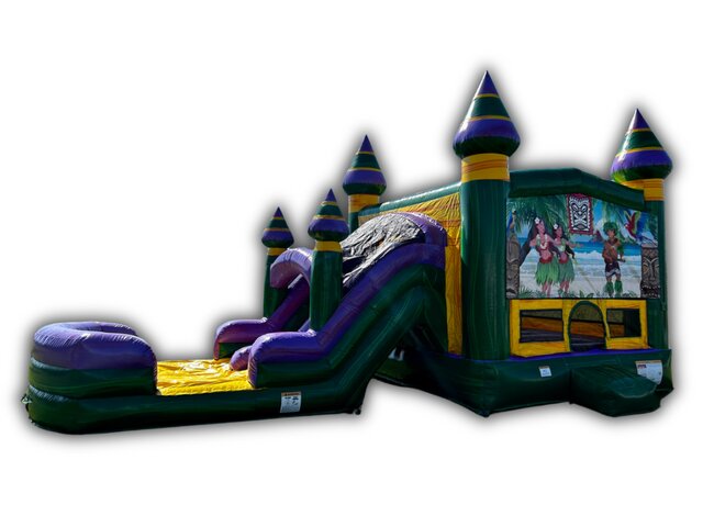 Tiki Beach Bounce House & Dual Lane Slide Combo W/ Splash Landing