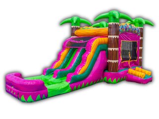 XL Pink Jungle Bounce House & Dual Lane Slide Combo W/ Pool