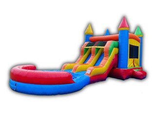 Retro Bounce House & Dual Lane Slide Combo W/ XXL Pool