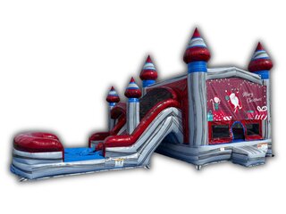 Christmas House & Dual Lane Slide Combo W/ Splash Pool