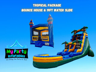 <center>Tropical Package - Bounce House & 19ft Water Slide