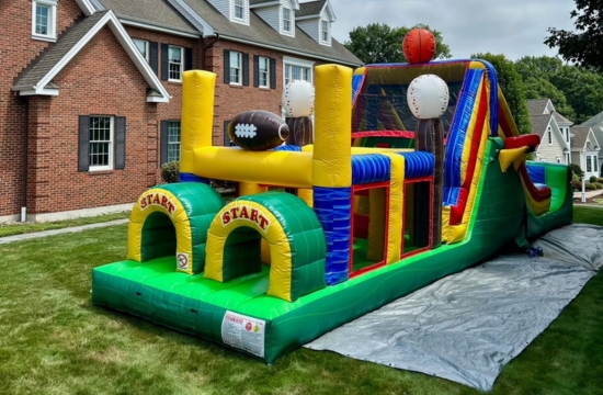 Dual lane inflatable obstacle course rental from Meriden Party Rentals