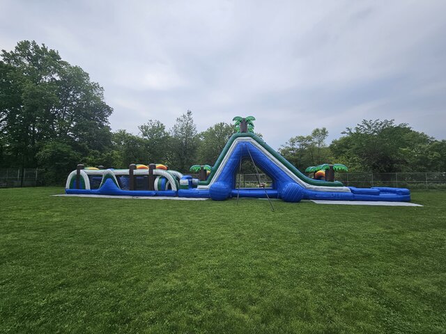 100 FT Inflatable Obstacle Course with 24 FT Dual Lane Slide