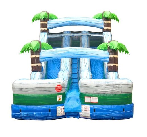 16ft Tropical Marble Double Bay Inflatable Dry  Slide with Splash pool 