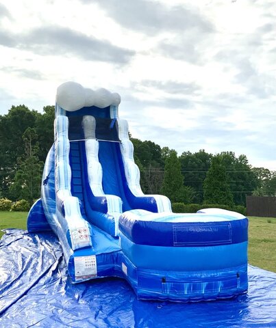 18ft Blue Marble Wave Dry Slide with Splash Pool