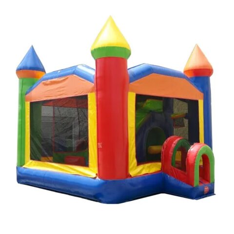 5-Part Multi Play Rainbow Bounce House Combo with slide